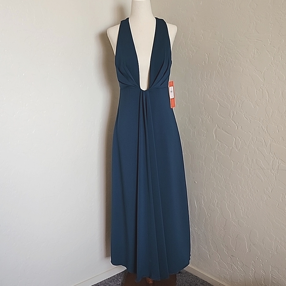 MONIQUE LHUILLIER Plunging Neckline Midi Dress - Picture 4 of 7